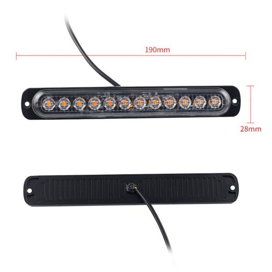Ultra-thin 12-LED strobe warning light, black base with clear lens and mounting holes