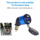 Blue motorcycle USB elbow charger with voltmeter window and hinged protective cap