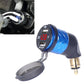Motorcycle USB elbow charger with voltmeter, blue and black housing; DC 12.0V display.
