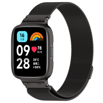 Black Milan metal watch band with frame, smartwatch displayed