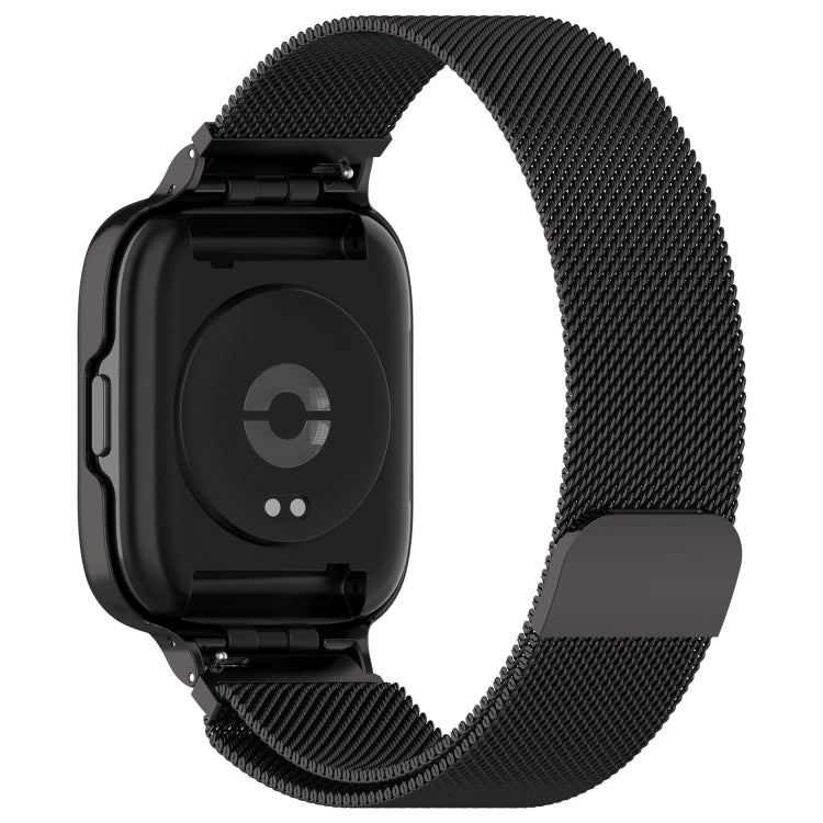 Black Milan metal watch band with protective frame, side view