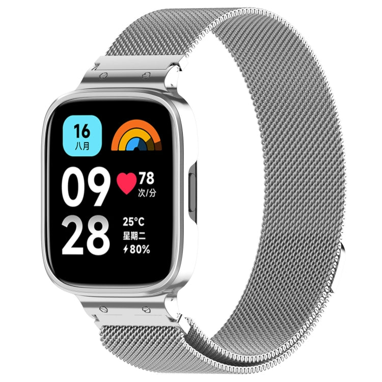 Milan metal watch band with watch frame, gray strap and silver case
