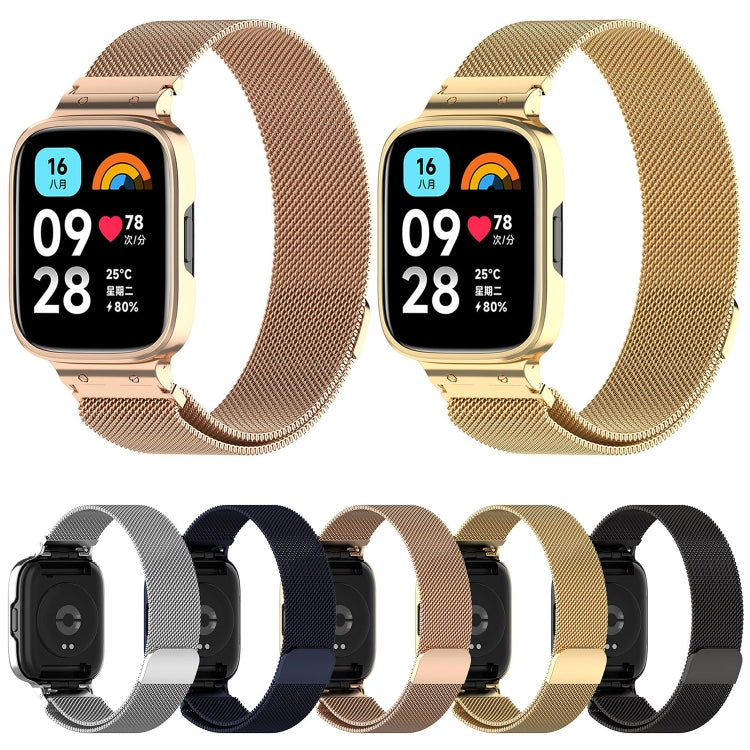 Milan metal watch band with frame, rose gold and gold straps, other color options