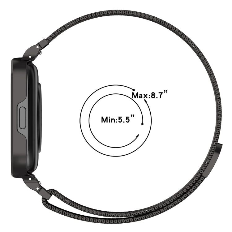 Black Milan metal watch band with frame, adjustable fit size 5.5–8.7 in