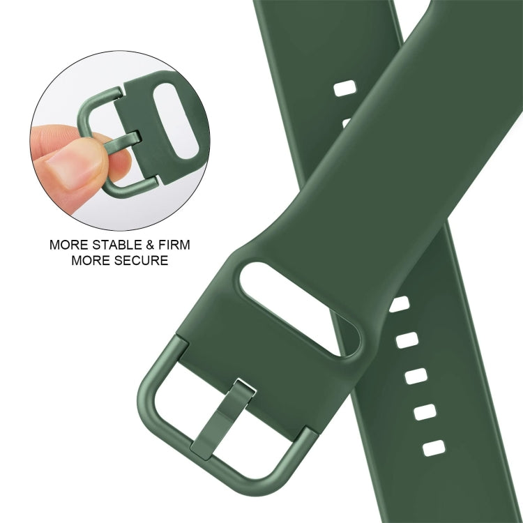 Silicone watch band pin buckle clasp, dark green with adjustment slots