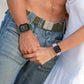 Olive silicone watch band with pin buckle, metal clasp and perforated adjustment holes
