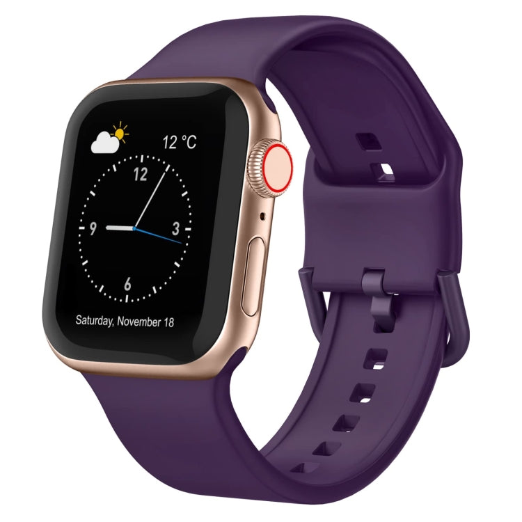 Silicone watch band with pin buckle, purple with rose-gold hardware for Apple Watch