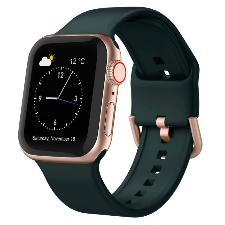 Silicone watch band with pin buckle, dark green with matching side holes