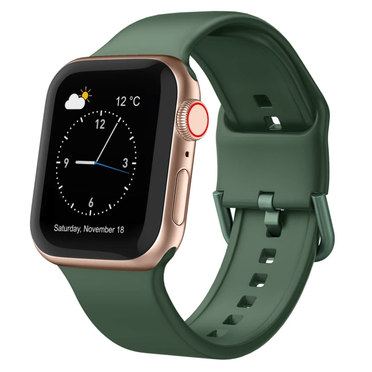 Dark green silicone watch band with pin buckle and perforated adjustment holes