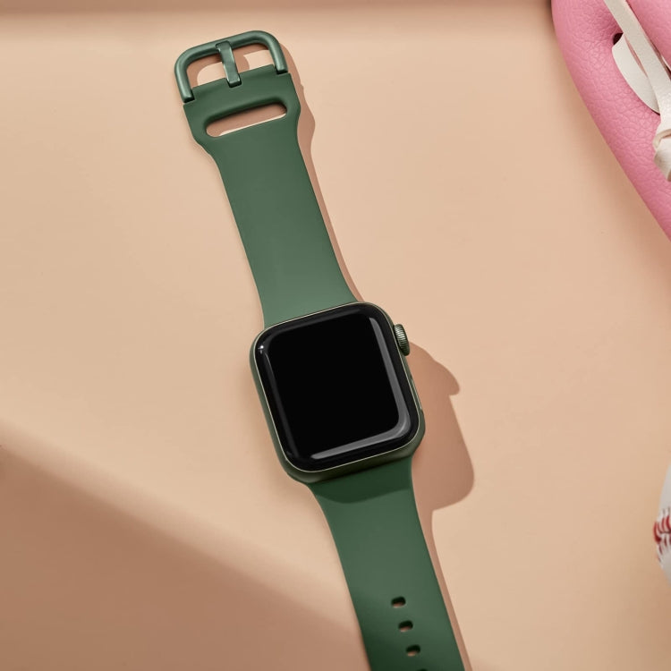 Olive green silicone watch band with pin buckle and strap adjustment holes