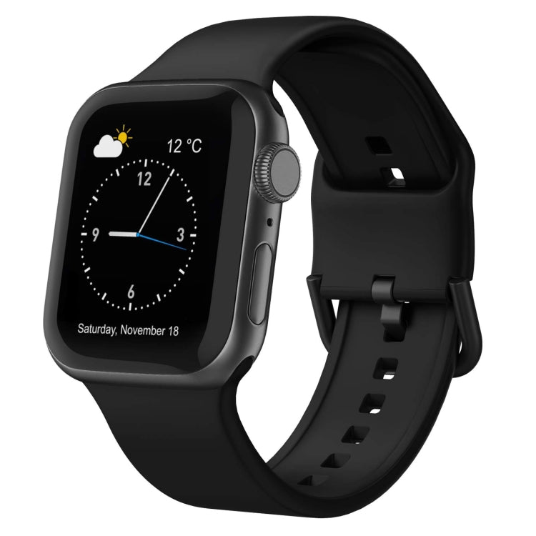 Silicone watch band with pin buckle for Apple Watch, black strap