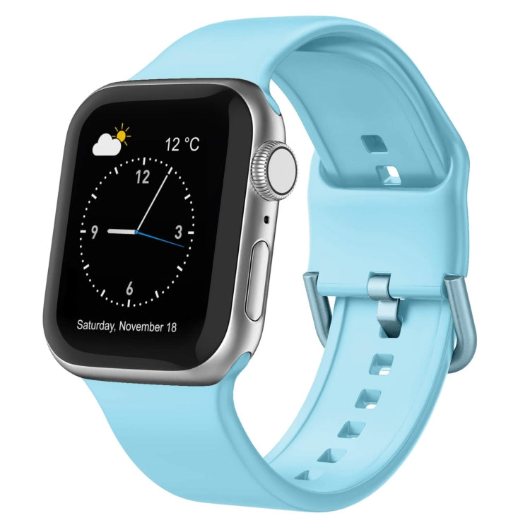 Silicone watch band with pin buckle, sky blue, perforated strap with blue clasp