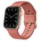 Rose pink silicone Apple Watch pin buckle band with perforated strap and clasp.