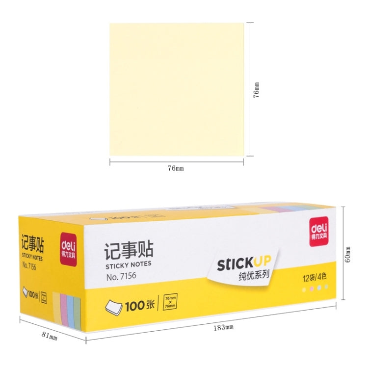 Square sticky note sheet with size marks, plus 100-sheet sticky note box