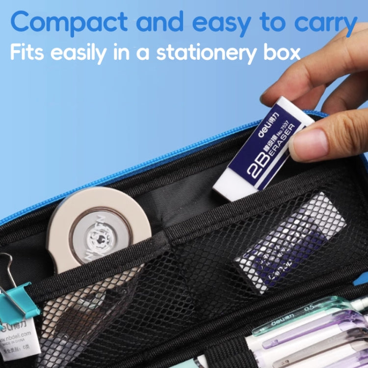 2B eraser stored in black mesh stationery pouch inside a zip case