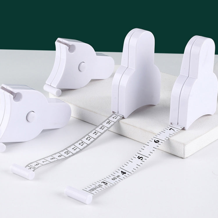 White automatic waist measurement ruler with curved arm and sliding measuring scale