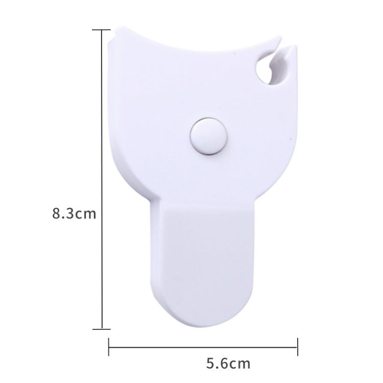 White waist ruler gauge with circular hook and measurement marks; size shown