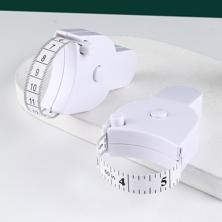 White automatic waist measurement ruler with flexible tape loop and numbered scale
