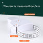 White automatic waist measurement ruler with coiled tape, lock slot, and numbered scale
