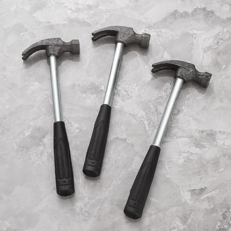 Three mini claw hammers with black handles and steel claw heads
