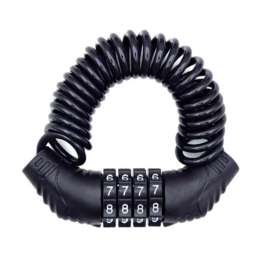 4-digit bicycle cable lock with coiled steel shackle and numbered combination dials