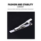 Silver tie clip with rectangular bar and spring clamp, close-up