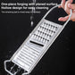 Stainless steel potato grater with perforated holes, held over a bowl