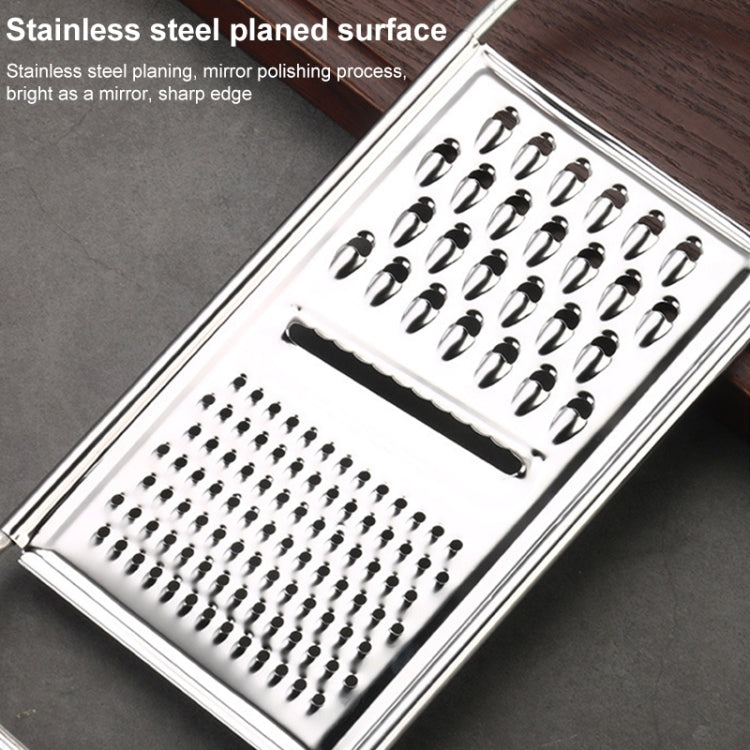 Stainless steel box grater with fine and coarse shredding sections