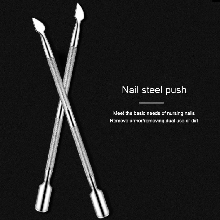 Stainless steel nail pusher tool pair with tapered tips for cuticle cleaning