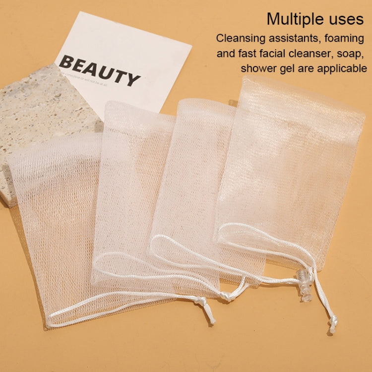 Pack of small cream mesh foaming nets with drawstring loops