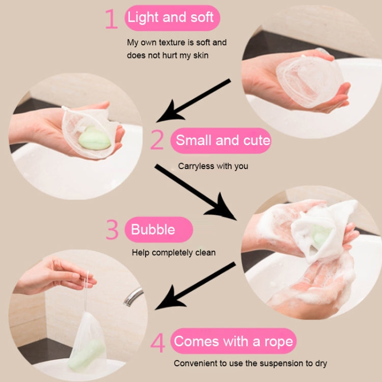 Foaming net pouch held in hand with soft foam lather
