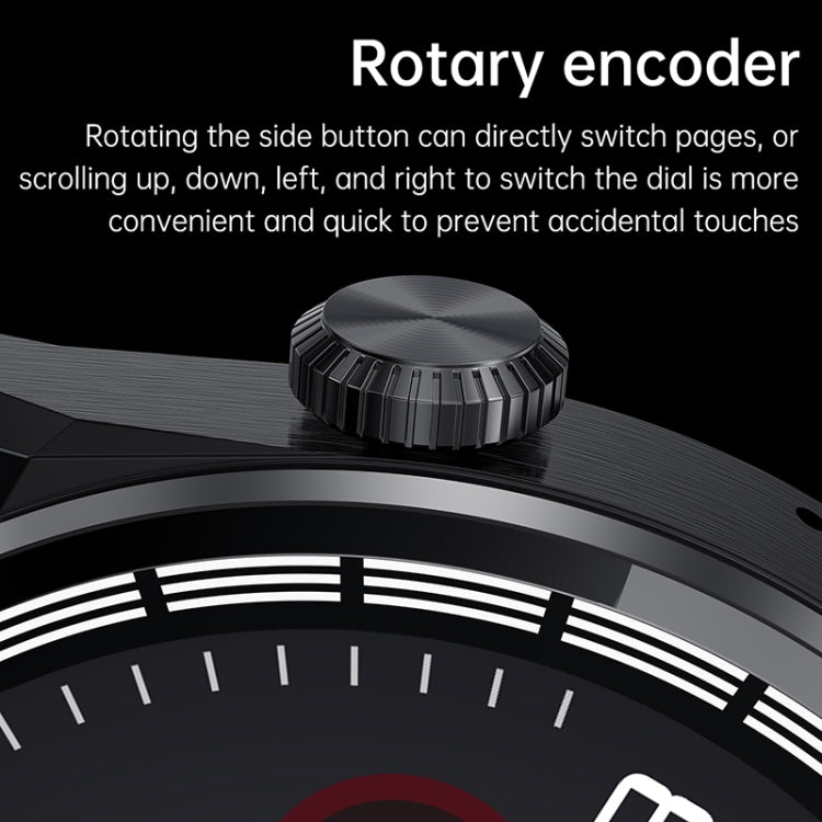 Black sport watch showing side rotating crown and ridged bezel.