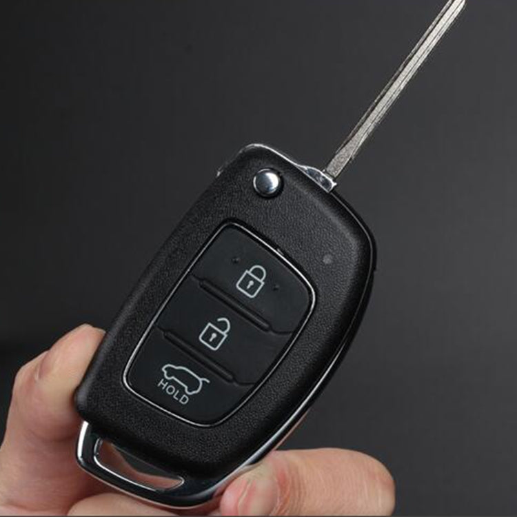 Black folding car key shell with 3 buttons and silver metal edge