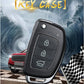 Black folding car key shell with 3-button remote and silver trim