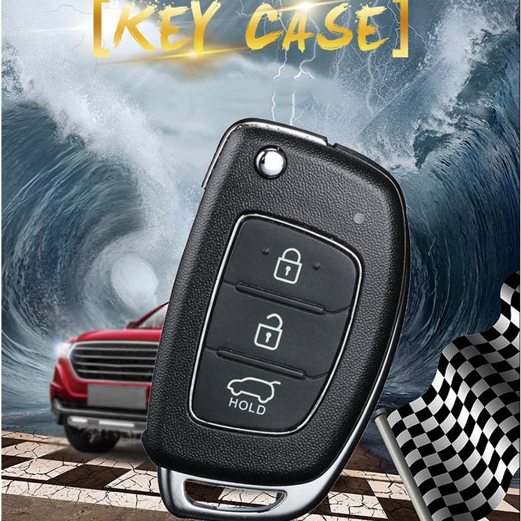 Black folding car key shell with 3-button remote and silver trim