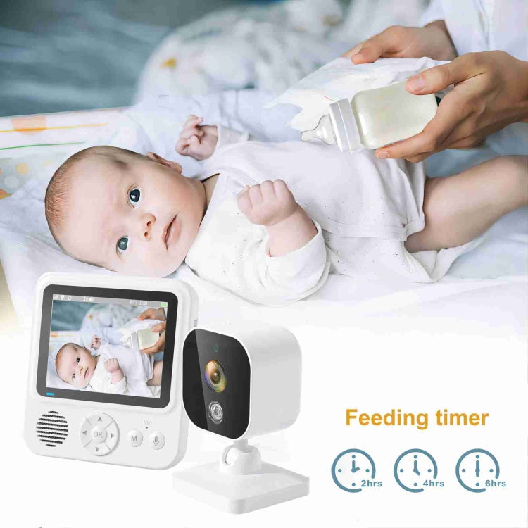 Wireless baby video monitor with parent unit screen and baby camera, feeding timer icons