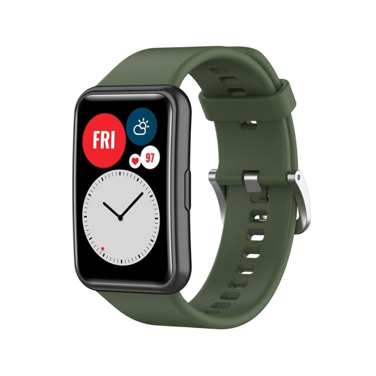 Silicone watch band with silver steel buckle, dark green