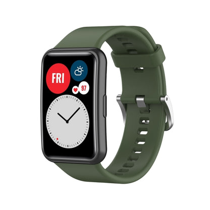 Silicone watch band with silver steel buckle, dark green