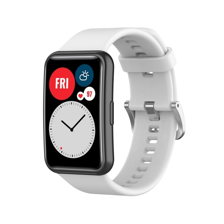 Silicone watch band with silver steel buckle, white