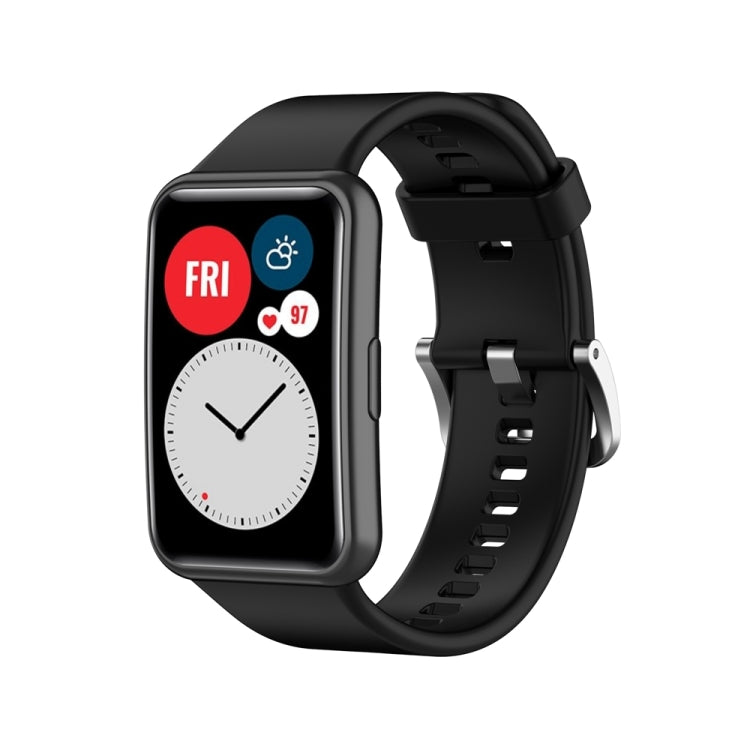 Silicone watch band with silver steel buckle, black