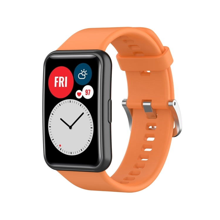Silicone watch band with silver steel buckle, orange