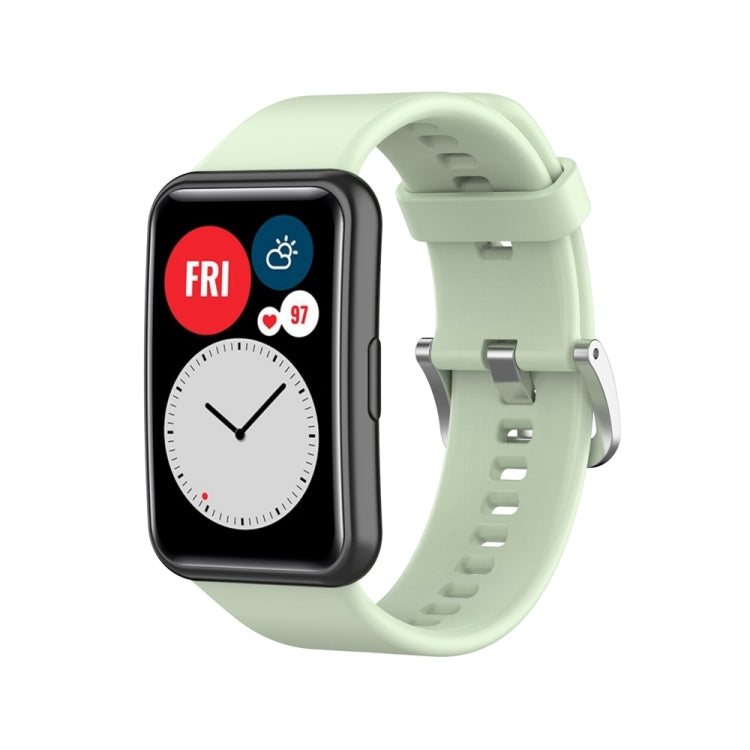 Silicone watch strap with silver steel buckle, light green for smartwatch