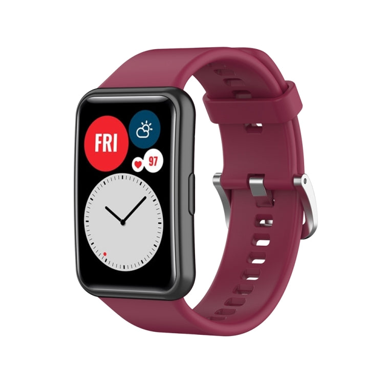 Silicone watch strap with silver steel buckle, wine red for smartwatch