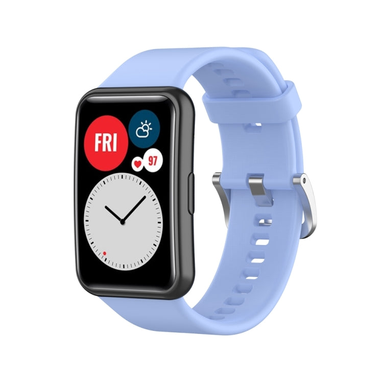 Silicone watch band with silver steel buckle, light blue