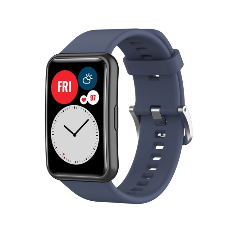 Silicone watch strap with silver steel buckle, dark blue for smartwatch