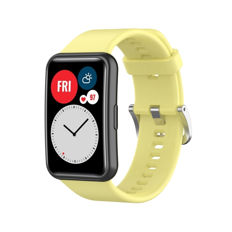 Silicone watch strap with silver steel buckle, pale yellow for smartwatch