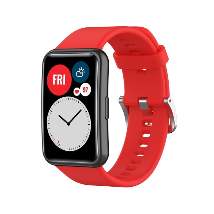 Silicone watch strap with silver steel buckle, red for smartwatch