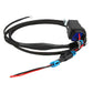 Reverse light wiring harness with black braided cable and connector with red/blue wires
