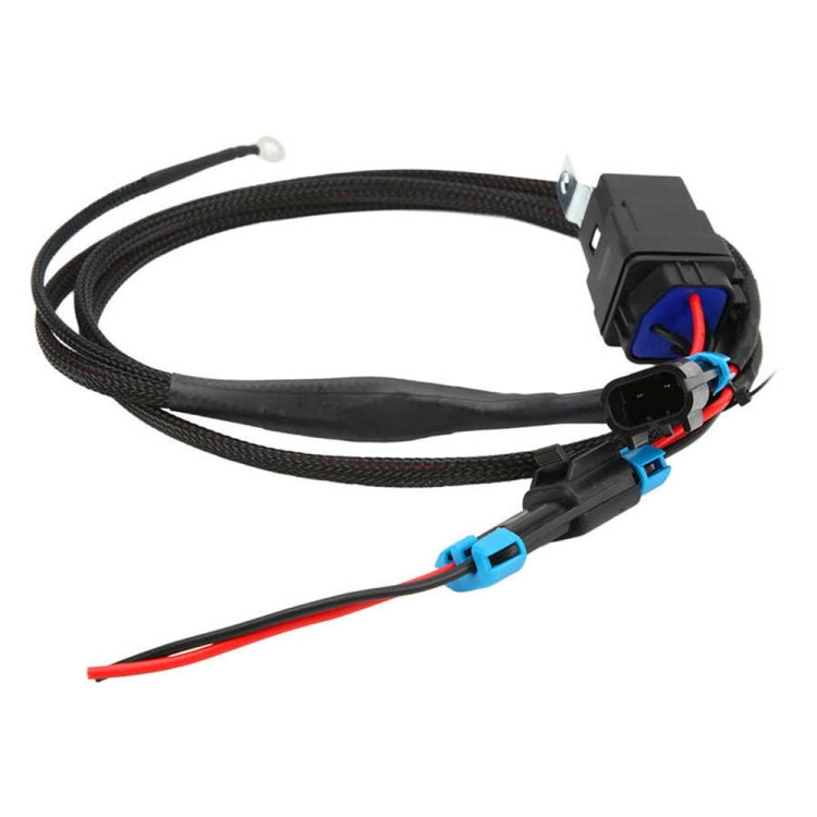 Reverse light wiring harness with black braided cable and connector with red/blue wires