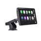 Portable car screen with app icons and suction-mount holder, front view